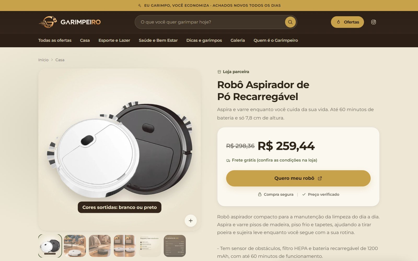Cada achado com a sua *página de venda*