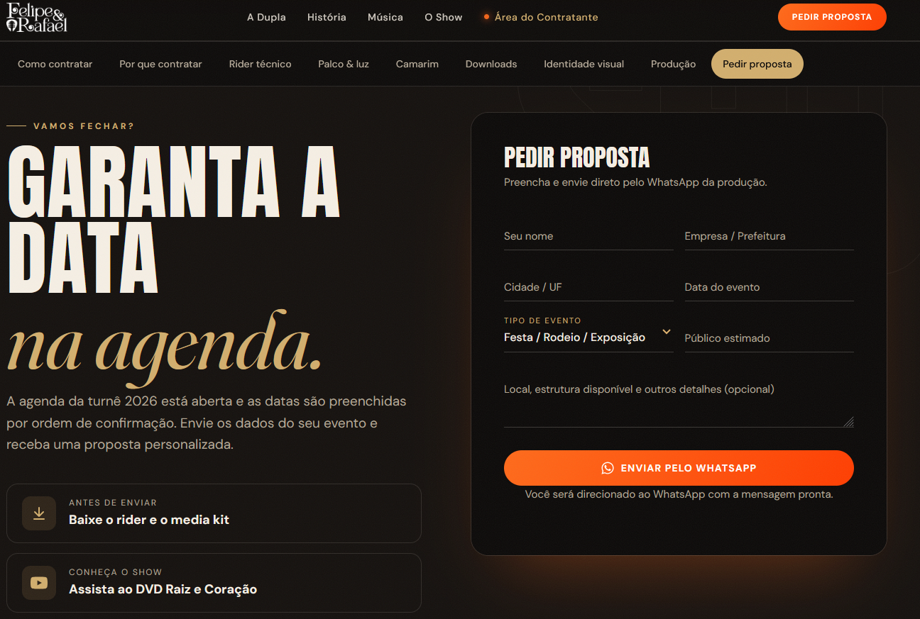 Entre em contato e solicite a prosposta para o show de Felipe & Rafael!